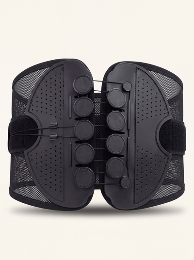 RESFIT Sport Waist Trainer Belt black lumbar support belt with pulley tension system on warm off-white background