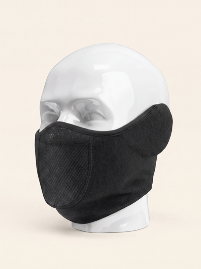 RESFIT Thermal Face Guard windproof fleece sports mask on white mannequin warm off-white background